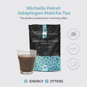 Michelle Peiret Adaptogen Ceremonial Grade Matcha Tea With Ashwagandha & Ginger Root, Perfect Coffee Substitute, Premium Blend,