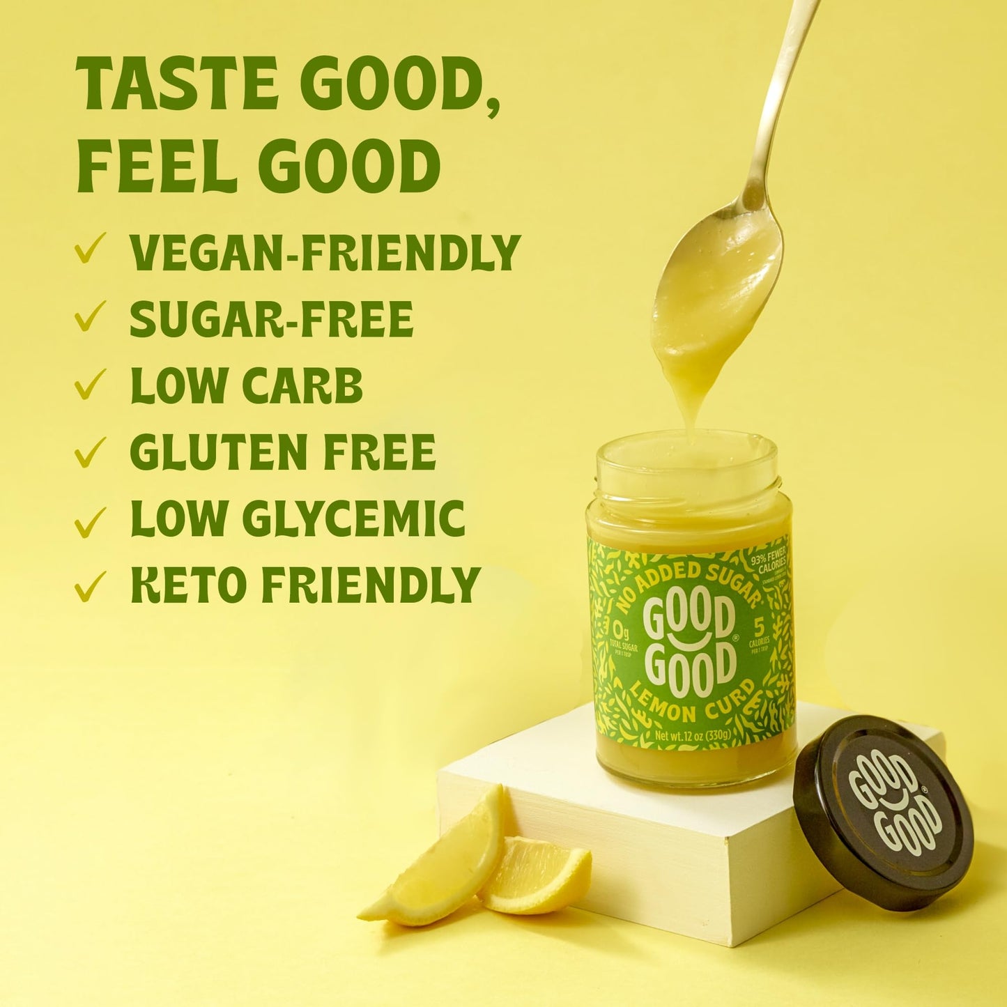 Good Good No Added Sugar Lemon Curd - Keto Friendly Vegan Spread - 12oz (Pack of 2)