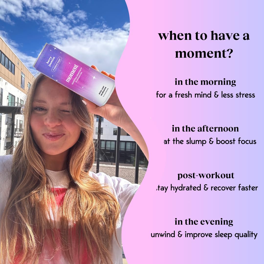 Drink Your Meditation Moment Adaptogen Drink - Berry Jasmine Sparkling Soda, Sugar Free, 11.5 Fl Oz, 12-pack