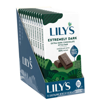 LILYS Extremely Dark Extra Dark Chocolate Style No Sugar Added, Sweets Bars, 2.8 oz (12 Count)