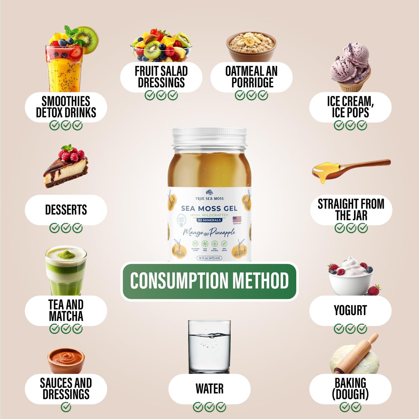 TrueSeaMoss Wildcrafted Irish Sea Moss Gel -7 Flavors- Nutritious Raw Seamoss Rich in Minerals, Proteins & Vitamins - Antioxidan