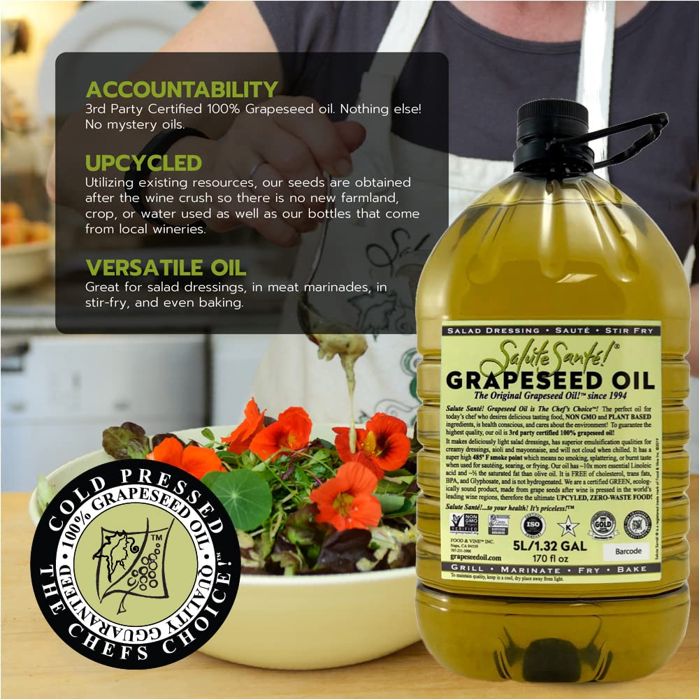 Salute Sante! Cold Pressed G seed Oil – Non-GMO Cooking Oil, Vegan, Kosher – 5 Liter, 3 Pack