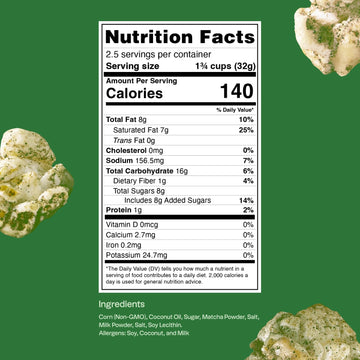 Tochi Gourmet Popcorn Snacks - Matcha Flavor - Using Large Popcorn Kernels, Popcorn Balls, Gluten Free, Non Gmo Corn, All Natural, Healthy Pop Corn Individual Bags, Made With Coconut Oil (2.8 (1 Pack))