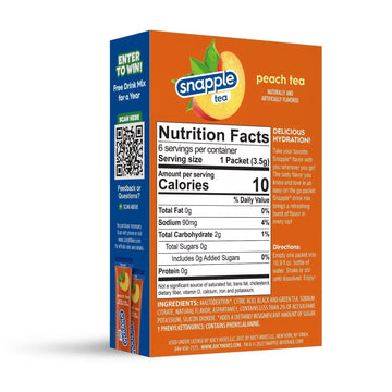 Snapple On The Go Sugar Free Diet Peach Tea Powdered Drink Mix 6 Sticks Per Box - Pack Of 3 (3)