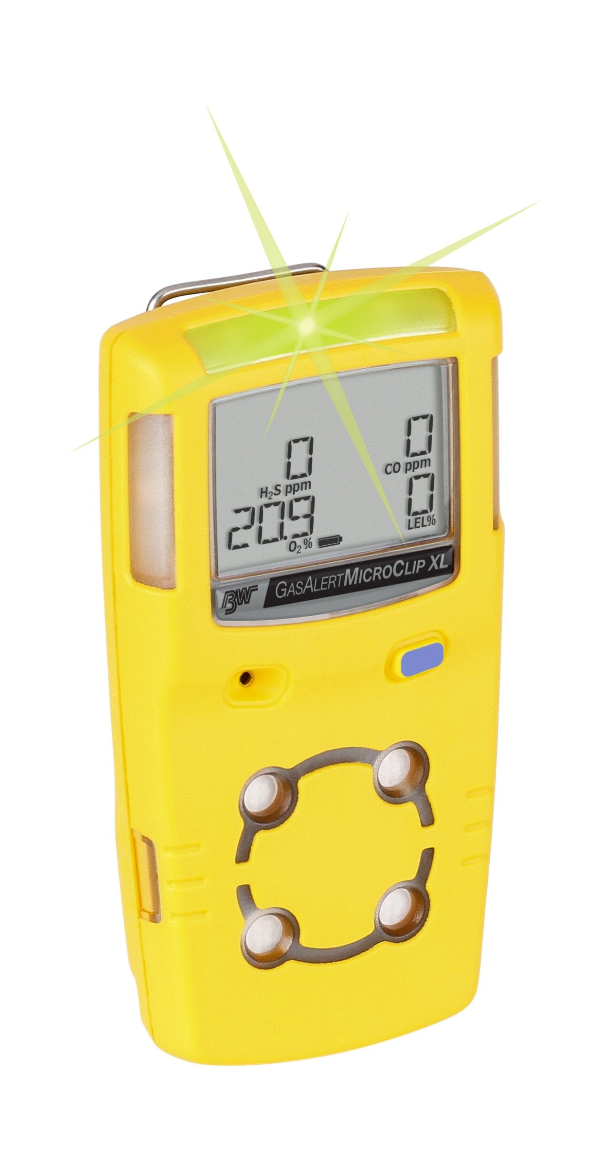 Bw Technologies Mcxl-Xwhm-Y-Na Gasalertmicroclip Xl 4 Gas Detector, Co, H2S, Lel And O2, Yellow