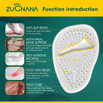 Zucnana Metatarsal Pads Ball Of Foot Cushions (6 Pairs), Non-Slip High Heel Cushion Inserts Women, One Size Fits All Shoe Insert