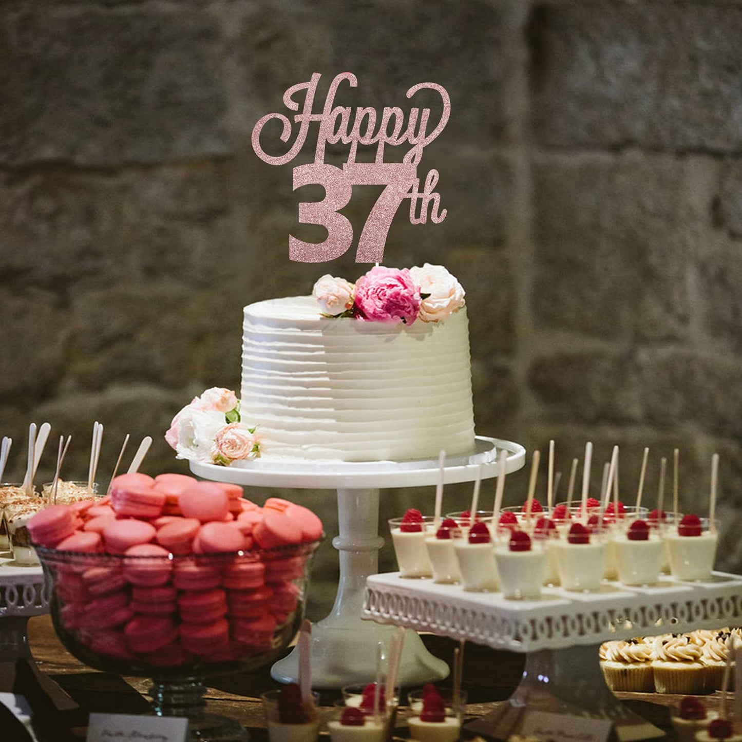 Lingteer Happy 37Th Birthday Cake Topper - Cheers To 37Th Birthday 37 Years Old Birthday Party Cake Decorations Sign.