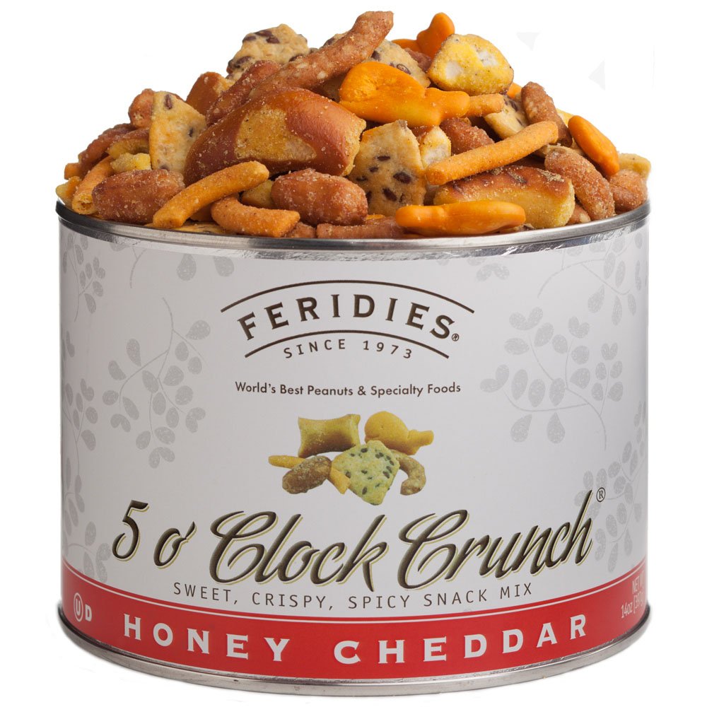 Feridies Honey Cheddar 5 O'Clock Crunch Snack Mix - 14Oz Vacuum Sealed Tins (Pack Of 2)
