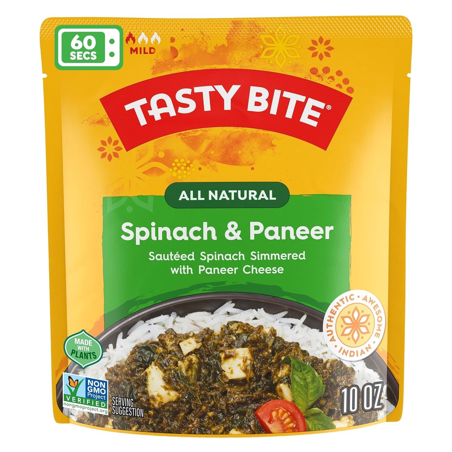 Tasty Bite Kashmir Spinach Ready To Eat 10 Ounce Microwavable Entr?E In Light Curry Sauce Vegetarian