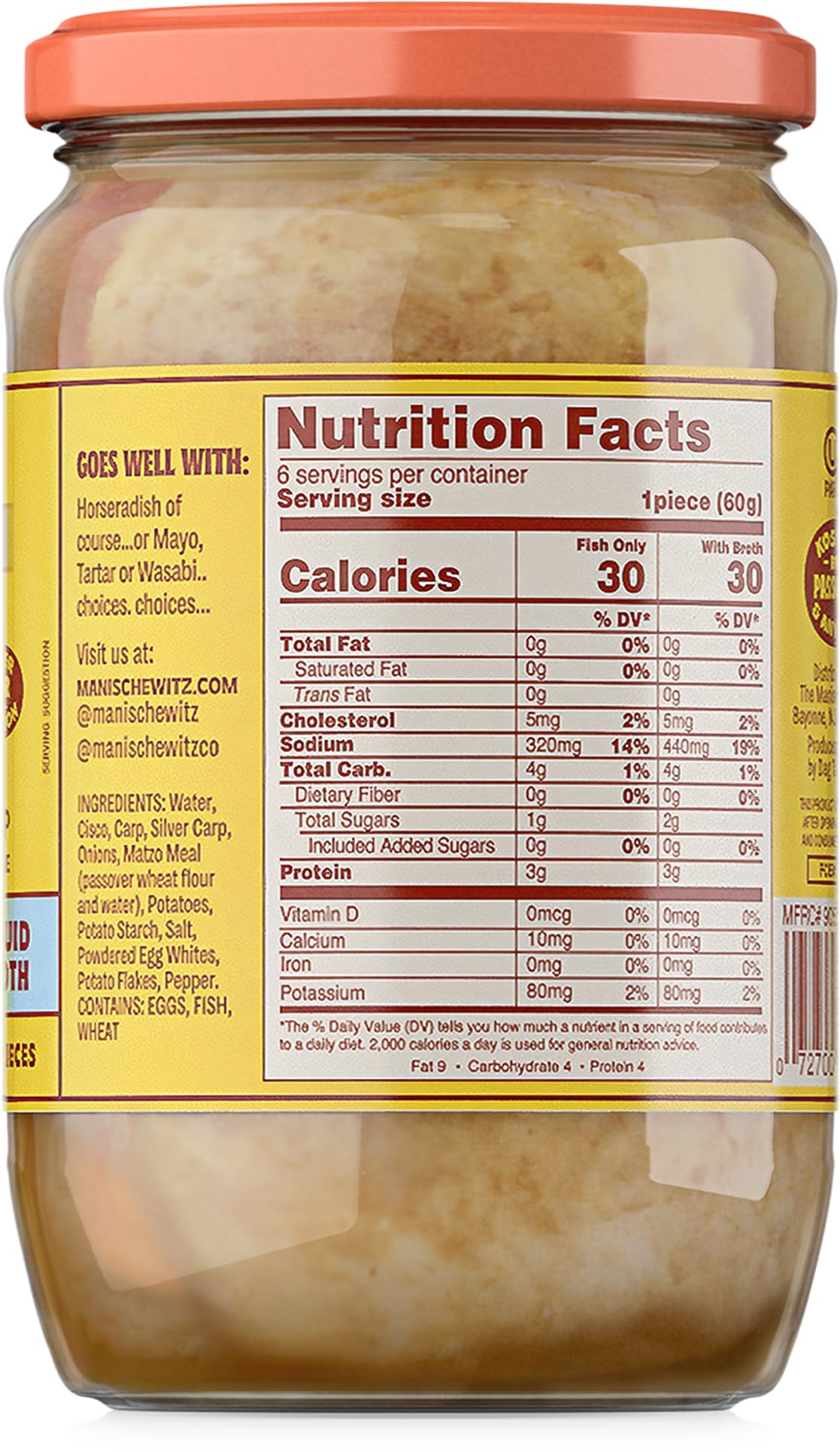 Manischewitz Gefilte Fish In Liquid Broth, Kosher For Passover, 24 Ounce (Pack Of 2)