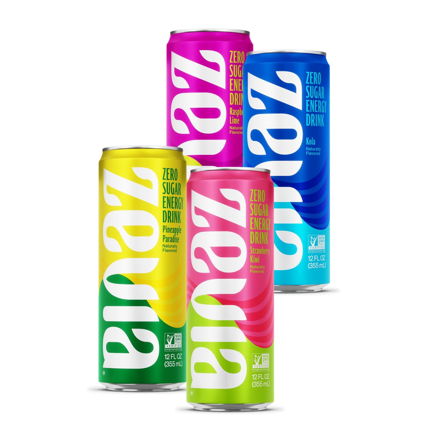 Zevia Zero Calorie Energy Drink Variety Pack, 12 Ounce Cans, 4 Flavors, Pack of 12, Clear