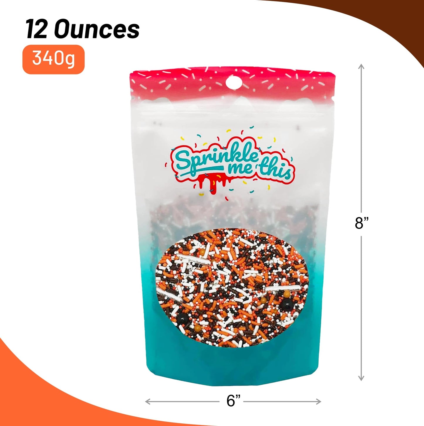 Halloween Party Sprinkle Mix | Resealable Standup Bag | Jimmies And Nonpariels In Orange, White, And Brown | Halloween Themed Sprinkles | Bulk Sprinkles For Baked Goods And More 12 Oz