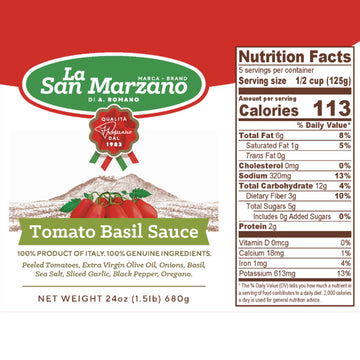 La San Marzano Tomato Basil Sauce, 24 Oz, Pasta Sauce Made In Italy, All Purpose Tomato Enhanced Quality, All Natural, Mediterranean Diet, Non Gmo, Vegan, Gluten Free