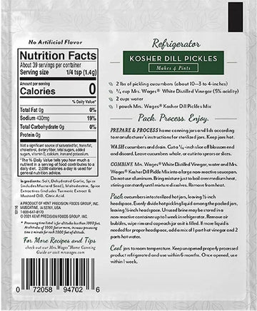 Mrs. Wages Refrigerator Kosher Dill Pickle Seasoning Mix, 1.94 Oz. Pouch (Case Of 12)