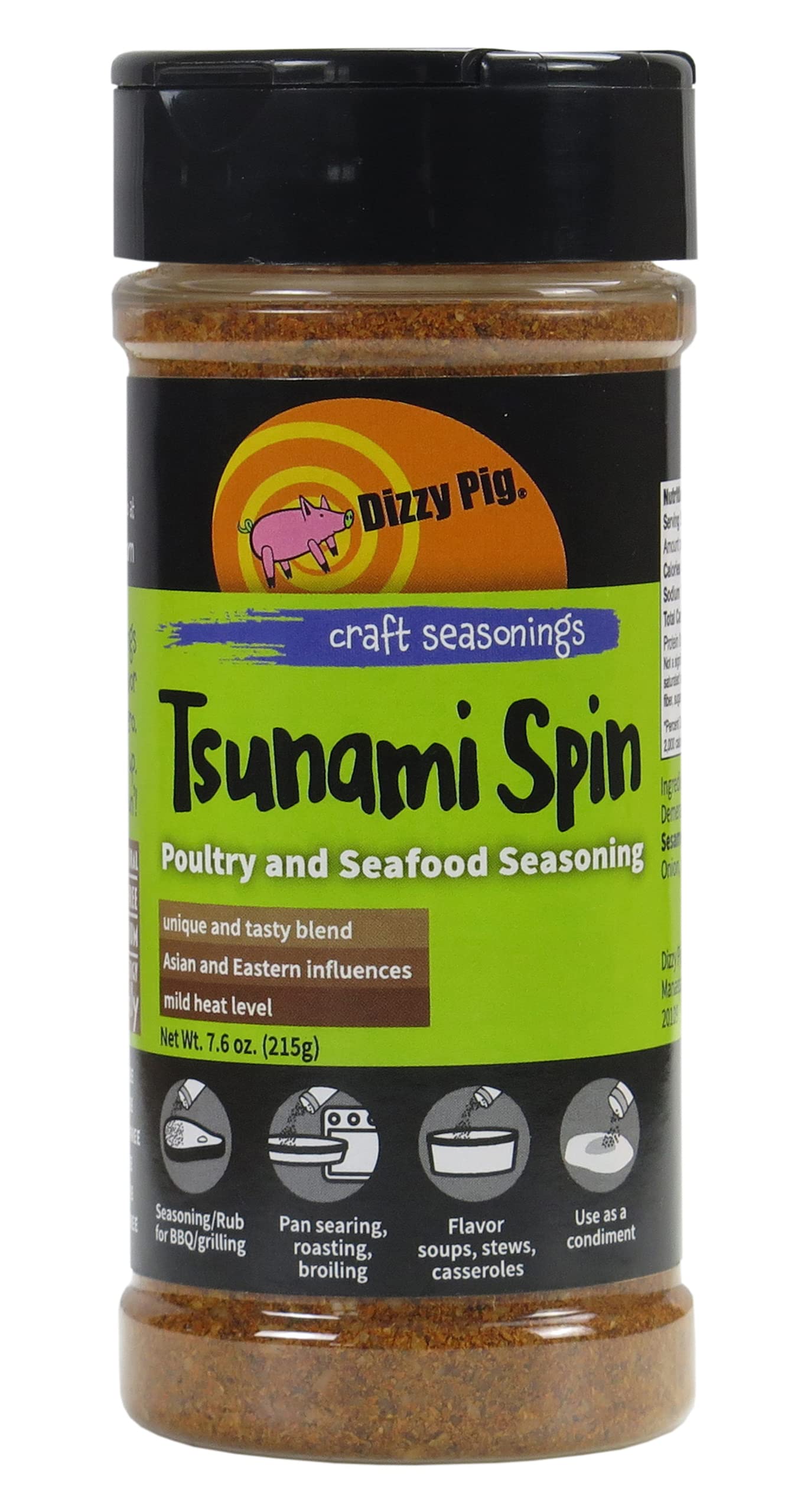 Dizzy Pig Tsunami Spin Asian Fusion Seasoning Rub (8oz Shaker) - Seasons 30+lbs of Food - Hand Made in the USA - MSG Free, Glute