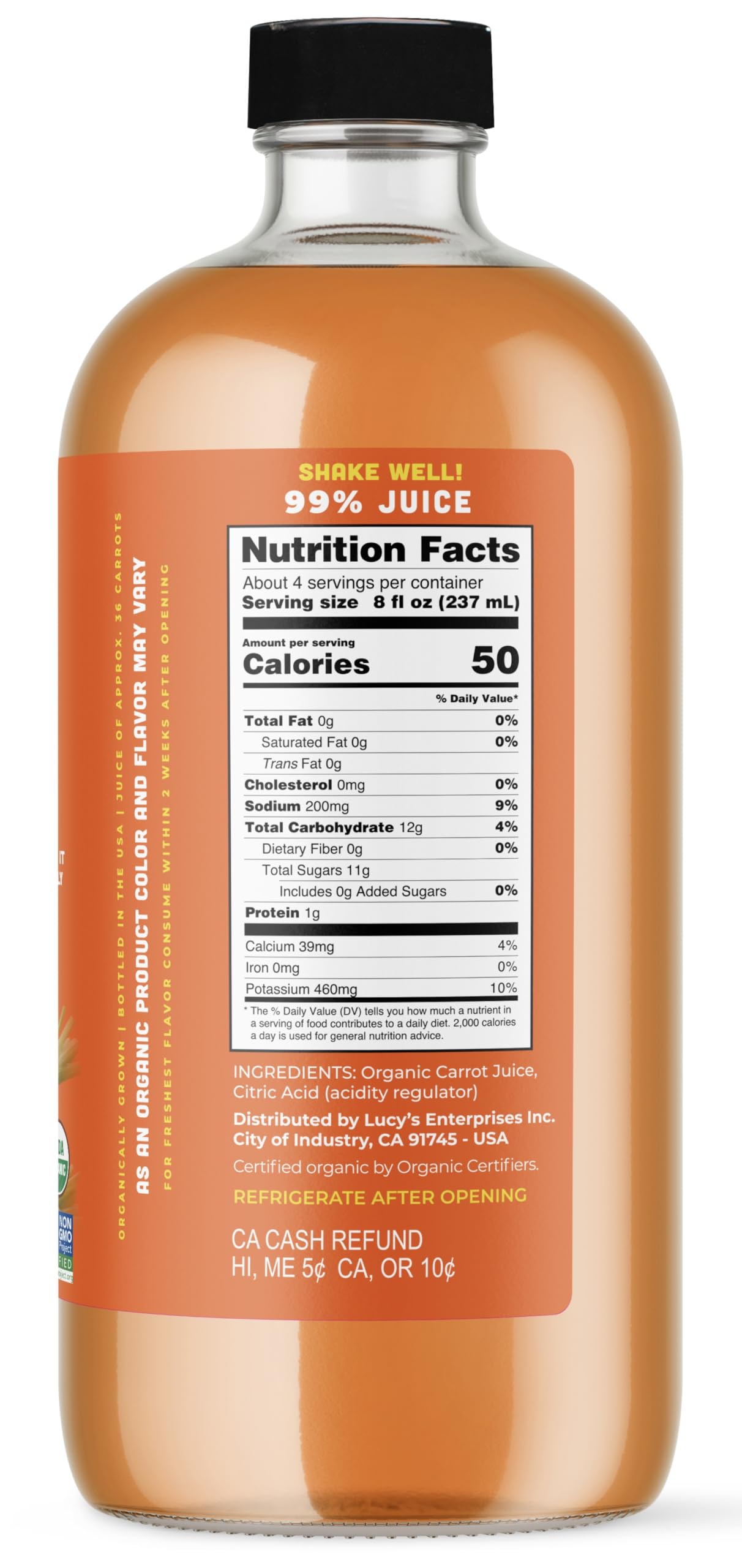 Lucys Family Owned - American Carrots Organic 99% Pure Carrot Juice, 34 Oz. Glass Bottle (Made From Fresh Pressed)