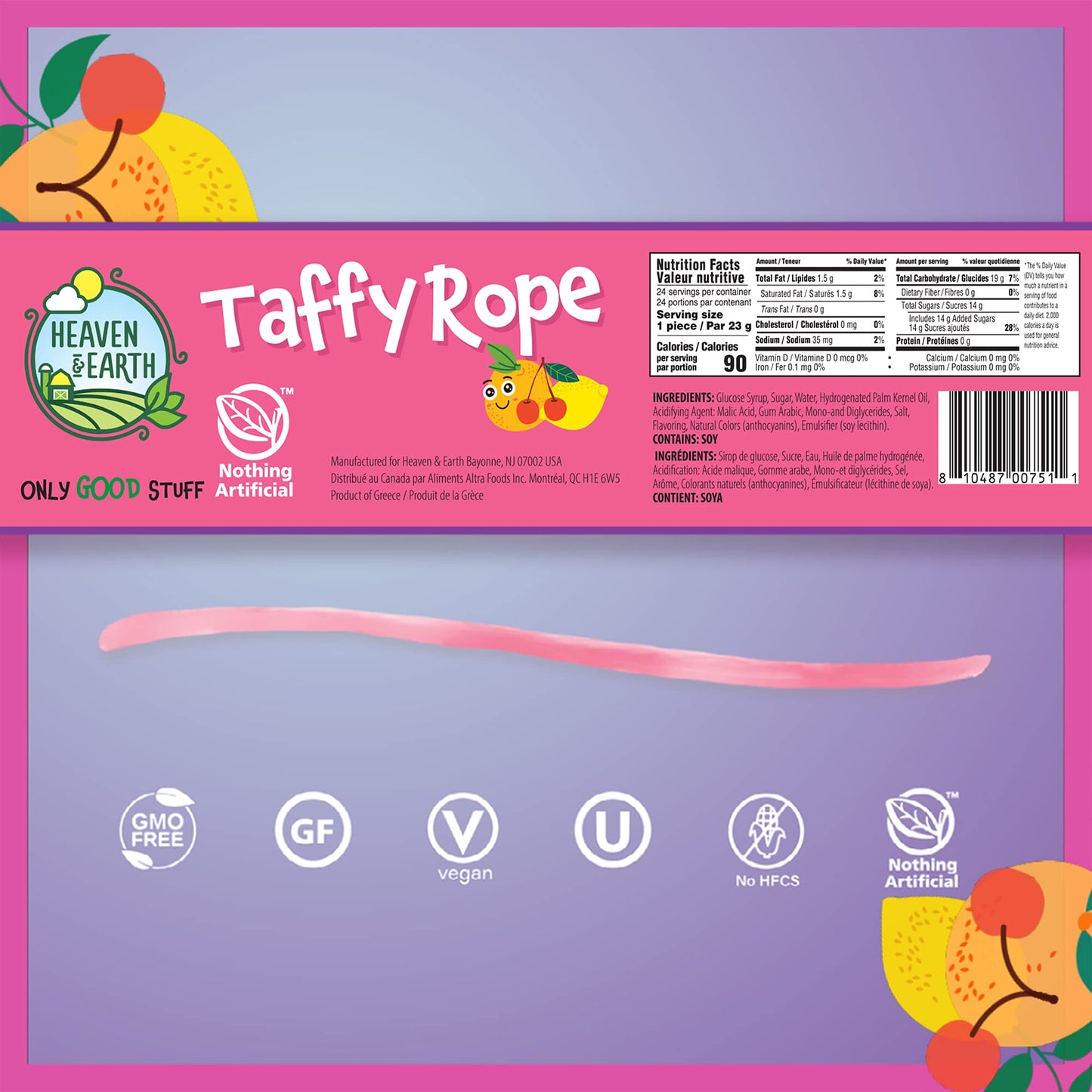 HEAVEN & EARTH Fruit Punch Taffy Rope, 19.5oz (24 Pack), Gluten Free, Natural Colors & Flavors