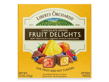 Liberty Orchards, Chocolate Dipped Fruit Delights - Gourmet Chewy Gift Box Candies, Pineapple Apricot & Walnut Sweet, Chocolate