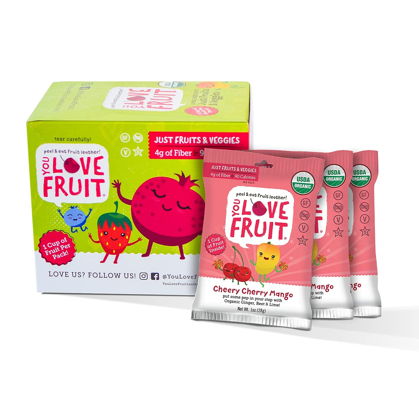 You Love Fruit - Cheery Cherry Mango All Natural Fruit Snacks Healthy Snack Pack Real Fruit! Gluten Free Non Gmo Vegan Fiber Packed Low Fat Kosher Variety Pack Great For Adding To Gift Box 1.0 Oz (Pack Of 12)