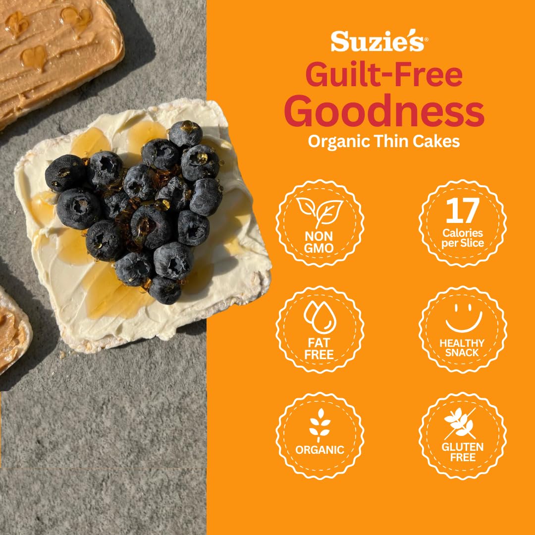 Suzie'S Organic Lightly Salted Corn Cake Thins|6 Pack|Usda Organic, Non-Gmo, Fat-Free, Sugar-Free, Gluten-Free|Low-Calorie Snack