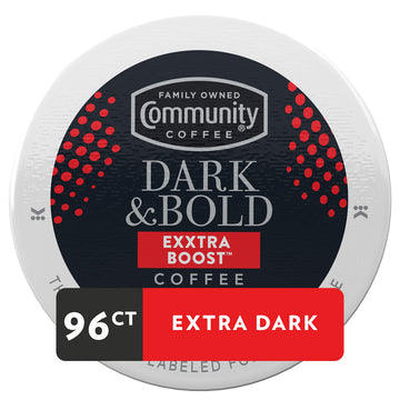 Community Coffee Dark & Bold Extra Boost Coffee Pods, Compatible with Keurig 2.0, 24 Count (Pack of 4)