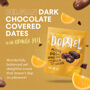 Dorrel Belgian Dark Chocolate Covered Medjool Dates Stuffed With Candied Orange Peel, High-Energy Source, Nutritious And Sweet S