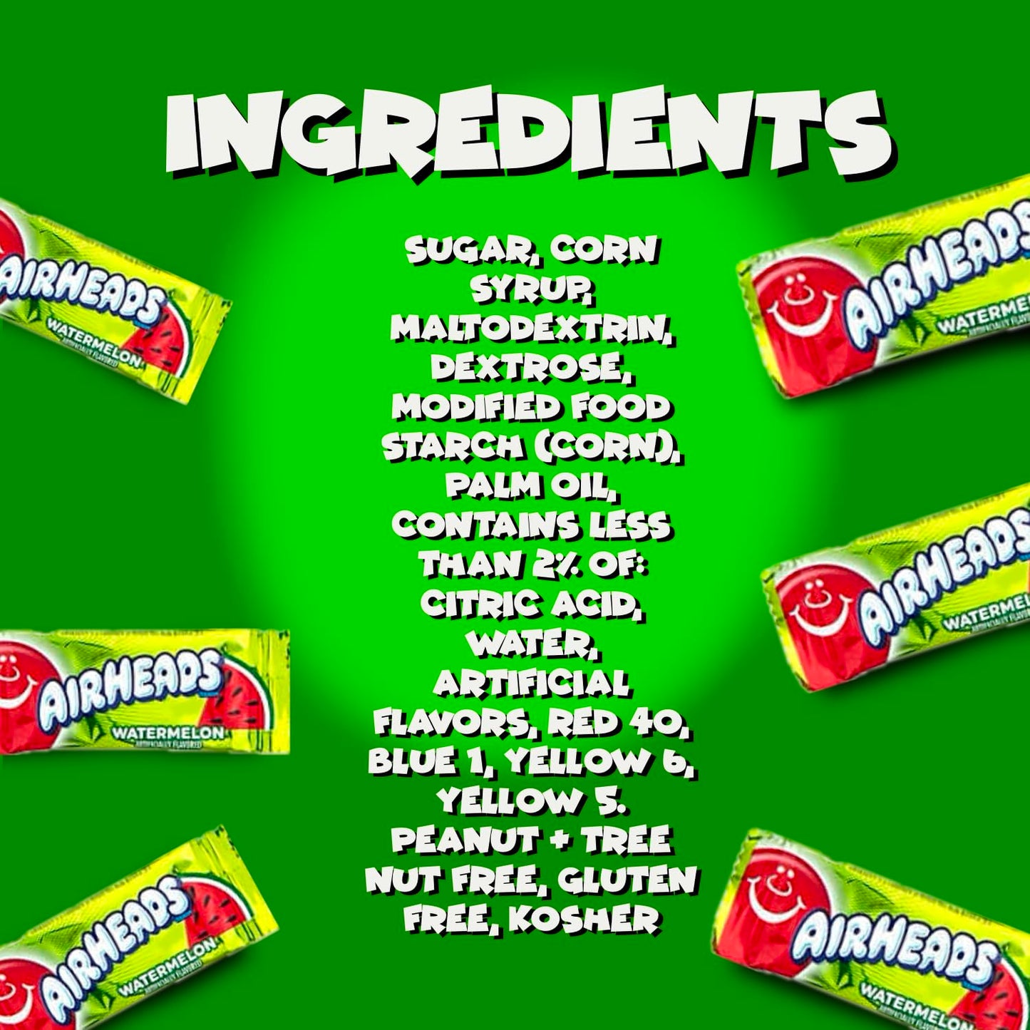 CandyKrave Airheads Candy Mini Bars, Watermelon Flavor, Chewy Taffy, Gluten Free, 2 lbs (80 Pieces), Individually Wrapped