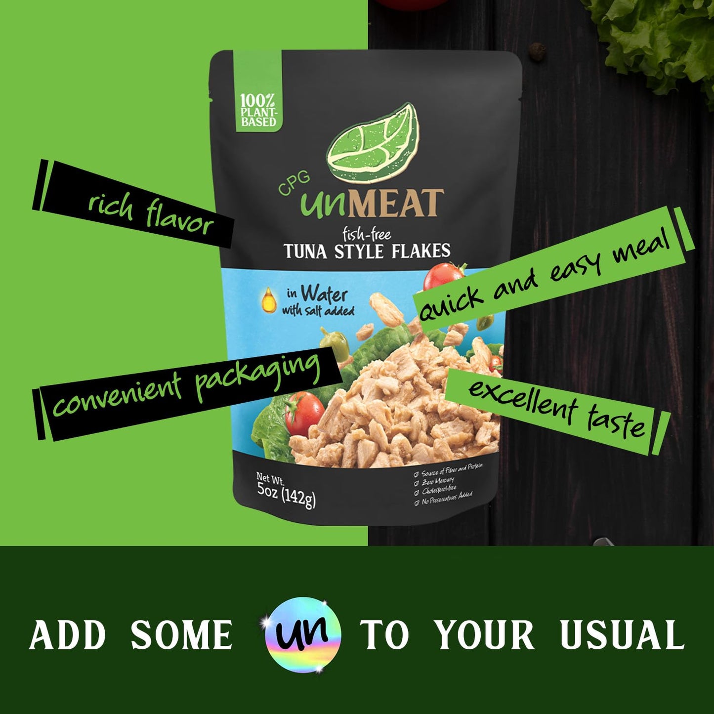 Unmeat Plant Based Tuna Style Flakes | Easy To Prepare Plant Based Tuna Pouch | Tuna In Water, 5 Ounce Pouch (Pack Of 6)