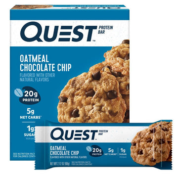 Quest Nutrition Oatmeal Chocolate Chip Protein Bars, 20g Protein, 1g Sugar, 5g Net Carb, Gluten Free, Keto Friendly, 4 Count