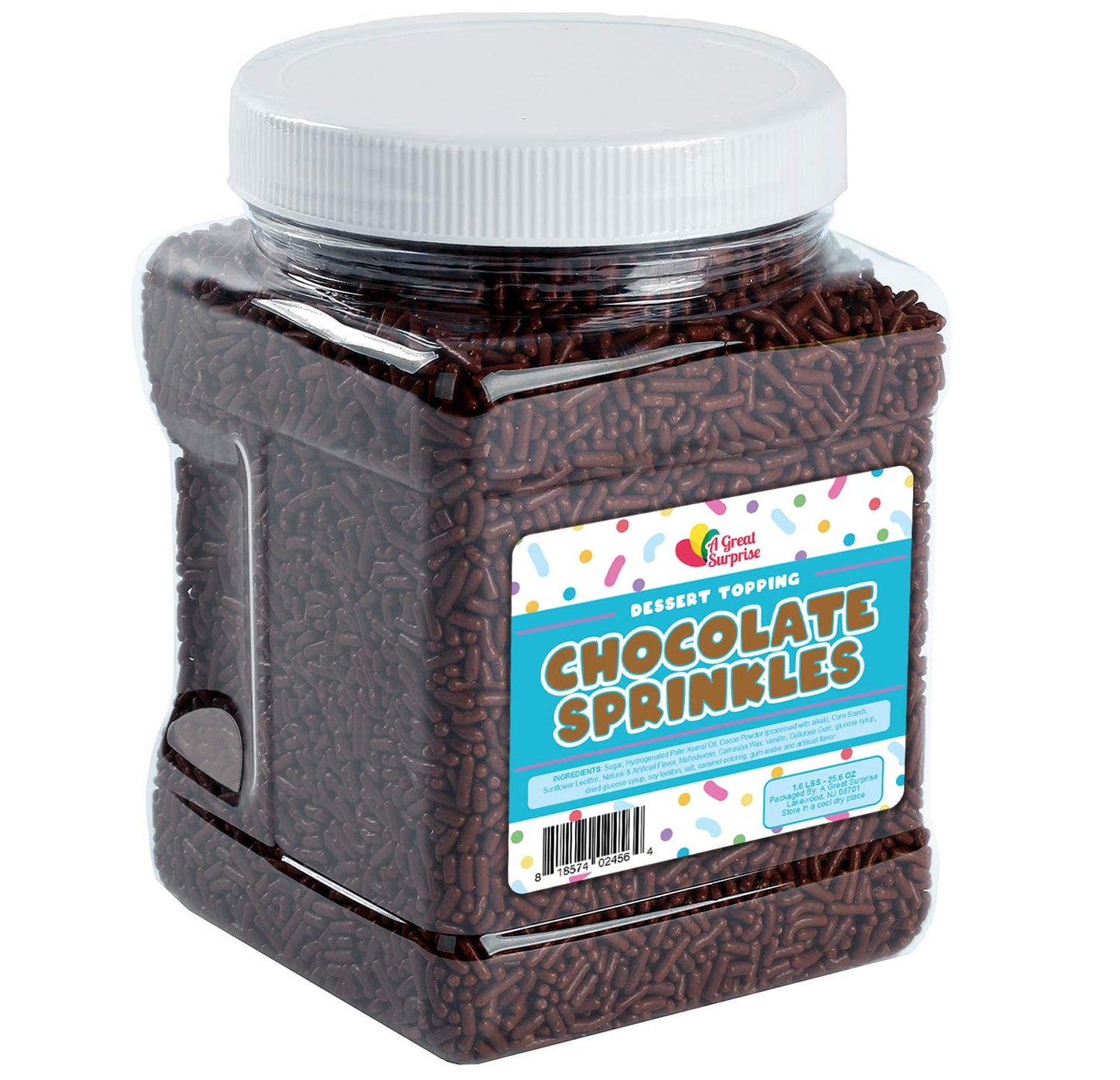 Chocolate Sprinkles Flavored Topping In Resealable Container, Cake Decorating, Cupcake, Baking - 1.6 Lb Bulk Candy