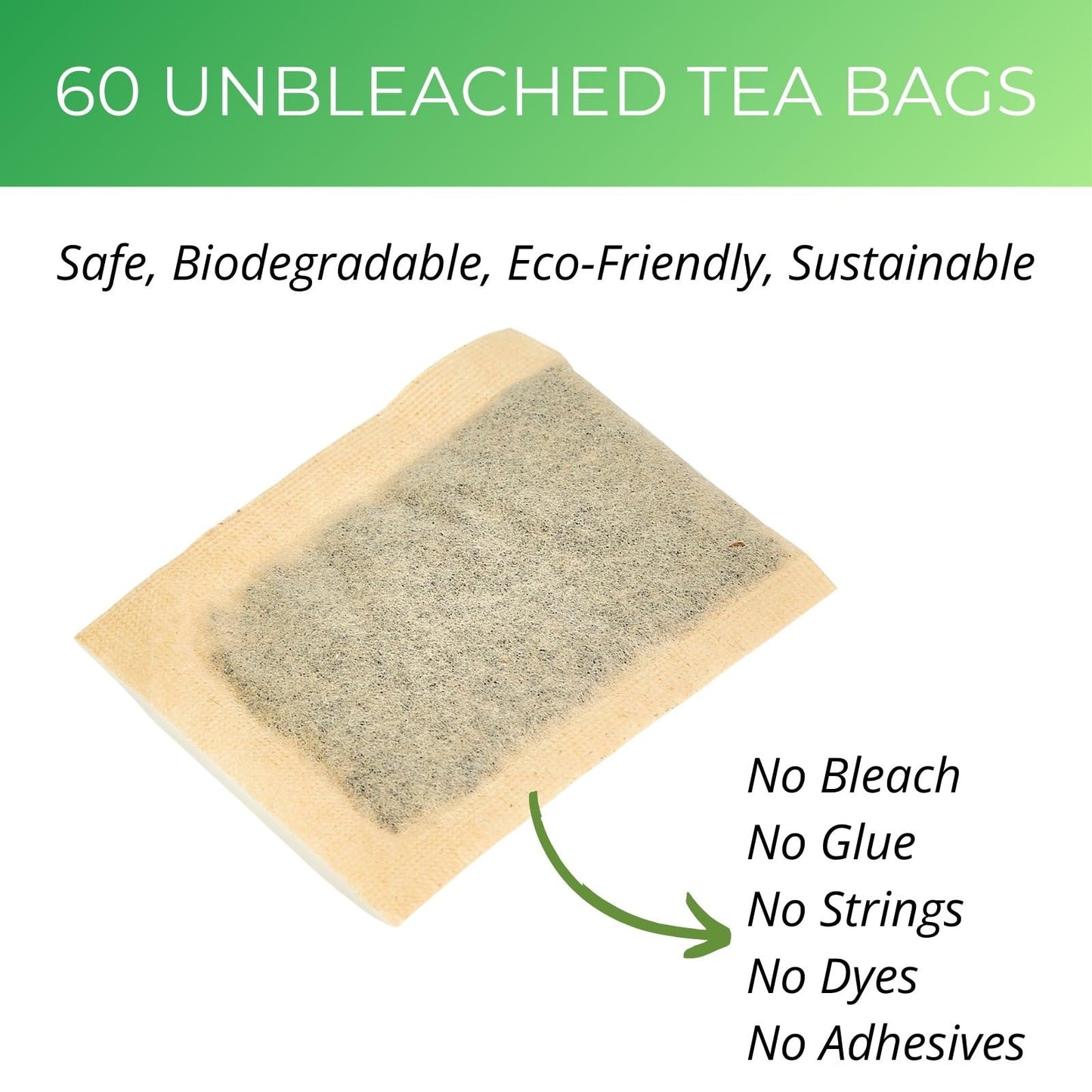Organic Green Tea Bags| 60 Count Vitalforest Unbleached Eco-Conscious Chinese Green Tea Packets| Te Verde Organico Natural Premi