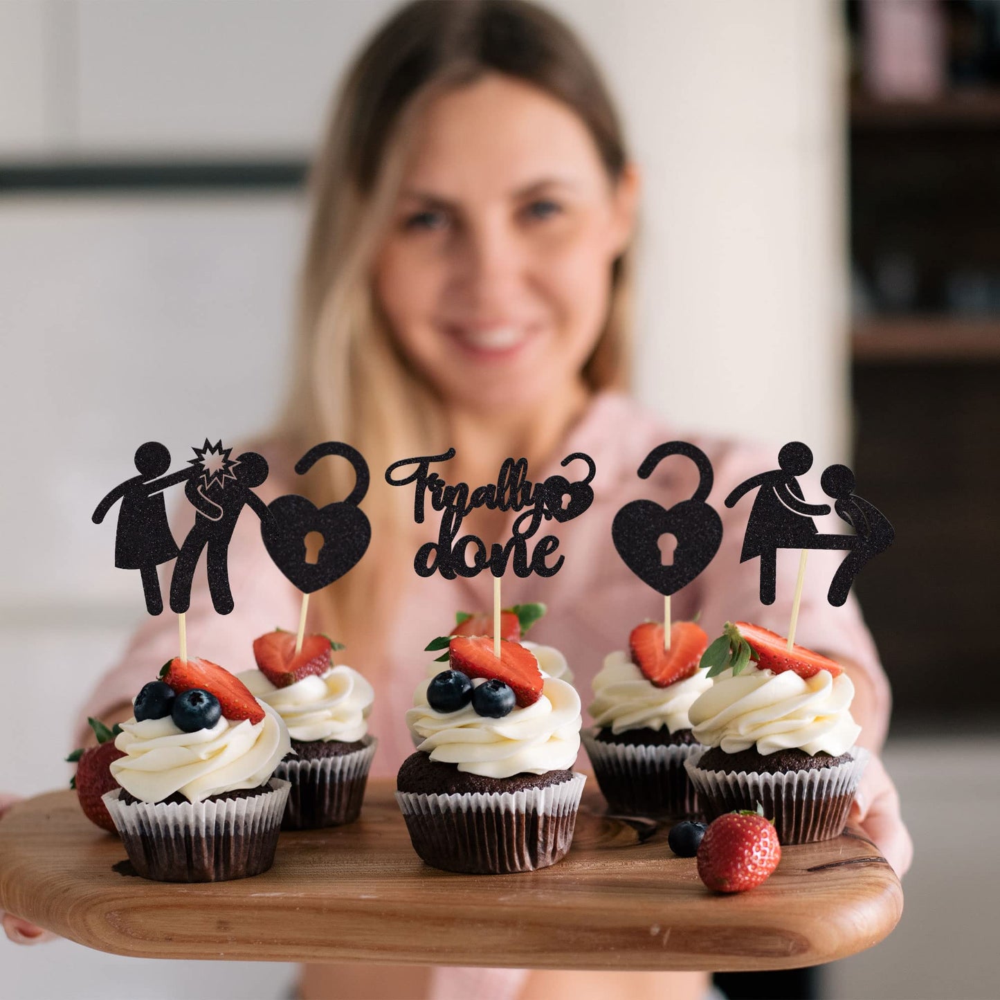 Gyufise 24 Pack Black Glitter Divorce Cupcake Toppers Boy Bye Finally Done Cupcake Picks Decorations For Divorce Break Up Party