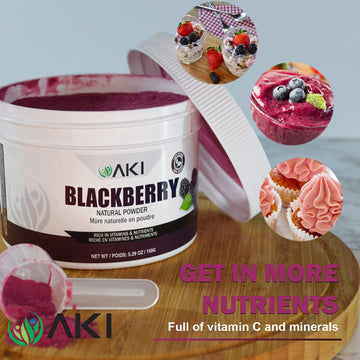 AKI ORGANIC BlackBerry Powder, 5.29 Oz - Nutrient-Rich, Sugar-Free, Vegan-Friendly, Perfect for Baking, Smoothies, and Flavoring
