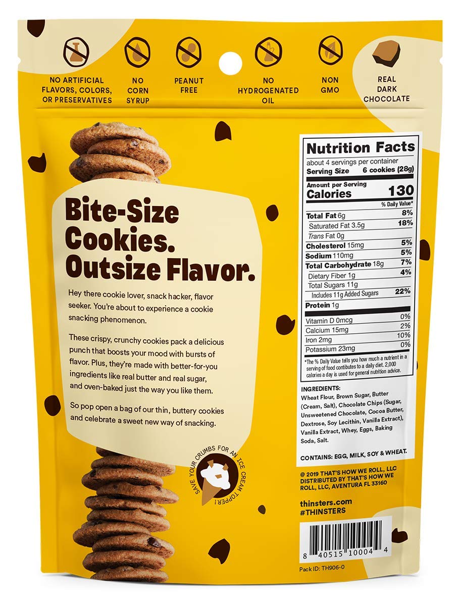 Thinsters Cookies, Chocolate Chip Cookie Thins, 4 oz Pack