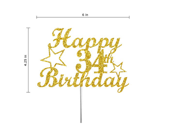 RokAPary 34 Birthday Cake Topper Gold Glitter, Acrylic, Sturdy Double-Sided, Model RCT217