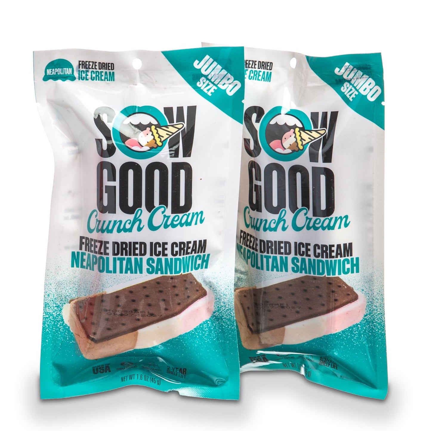 Sow Good Freeze Dried Ice Cream Candy - Jumbo Neapolitan Crunch Cream 2 Pack. Perfect for Snacking & Parties & Astronauts