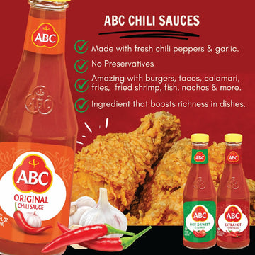 Abc Original Chili Sauce, 11.3 Oz, Spicy Sriracha Style Sambal, No Msg, Umami Flavor, Indonesian Bbq Dip Made With Chili & Garli