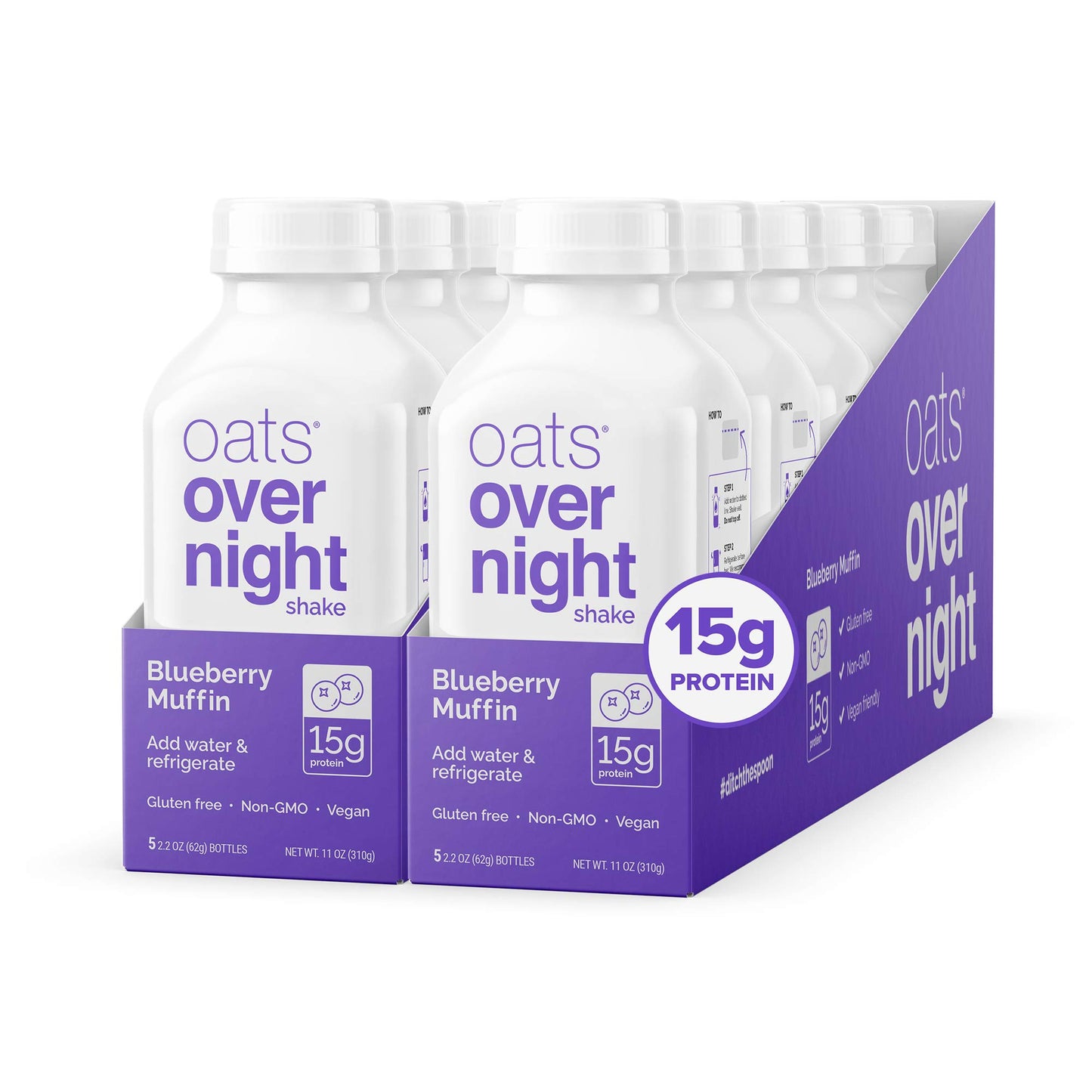 Oats Overnight Blueberry Muffin Bottled Shake - Gluten Free, Non-GMO, Vegan Friendly Breakfast Meal Replacement Shake with Powde