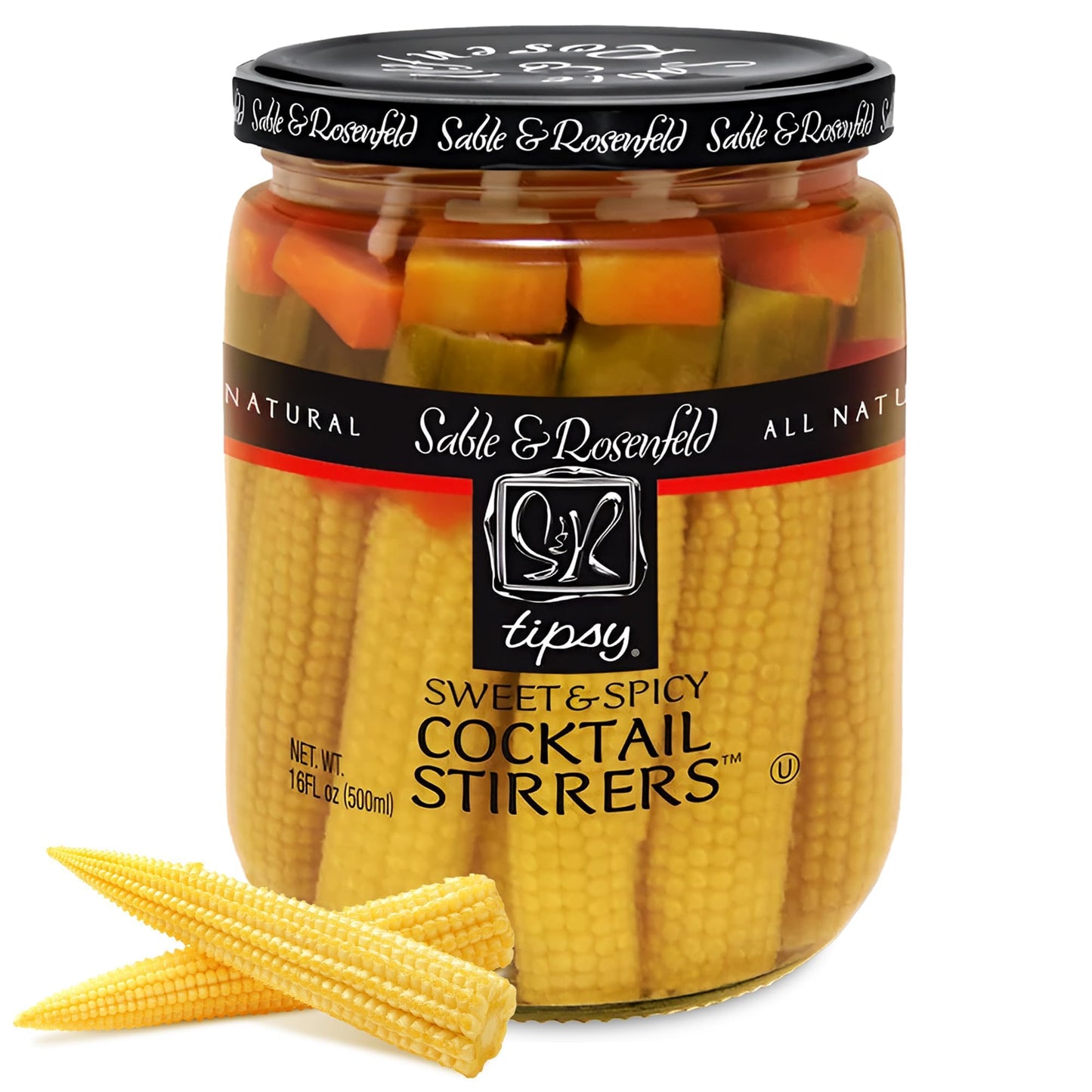 Sable & Rosenfeld Sweet & Spicy Cocktail Stirrers, Pickled Vegetables Skewers, 16 Fl Oz (Pack of 1)