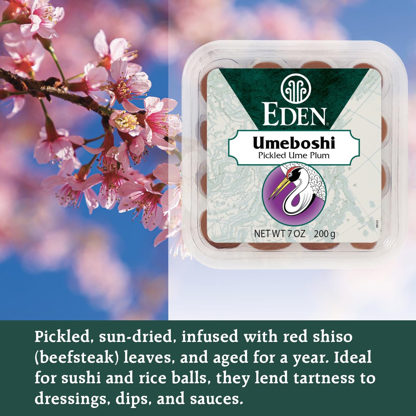 Eden Umeboshi Plum, Japanese Pickled Plum, Wakayama Grown, Whole, Traditionally Made in Japan, No MSG, No Chemical Additives, 7.