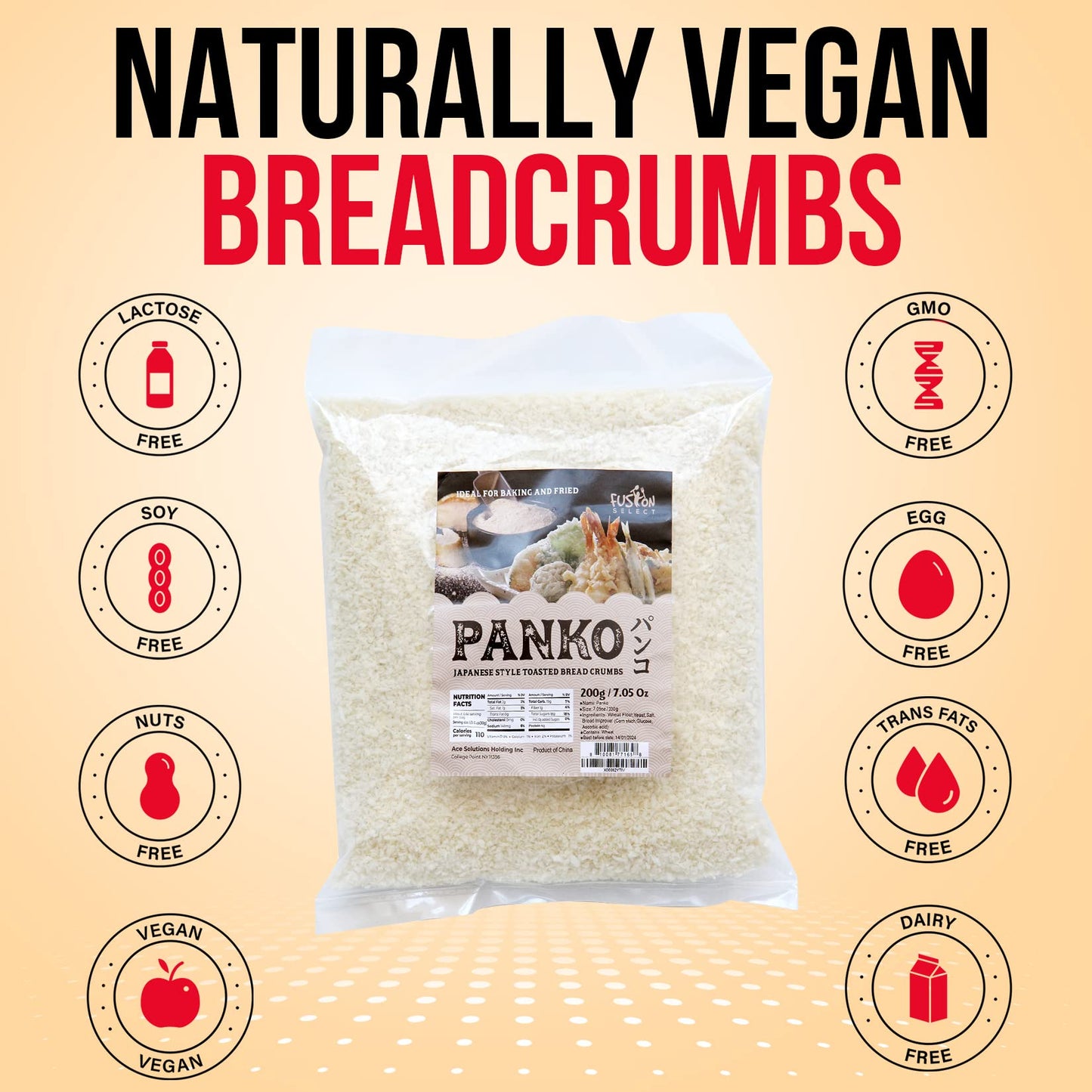 Fusion Select 3 Packs Panko Bread Crumbs - Japanese-Style Toasted Vegan Panko Breadcrumbs for Breading, Frying, Baking - For Fri