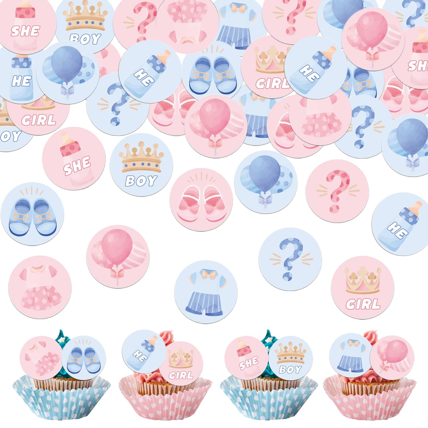 Fyeoxle 48 Pack Edible Boy Or Girl Cupcake Toppers Wafer Paper Gender Reveal Cupcake Picks Baby Boy Or Girl Cake Decor For Baby Shower Gender Reveal Party Cake Decorations Supplies