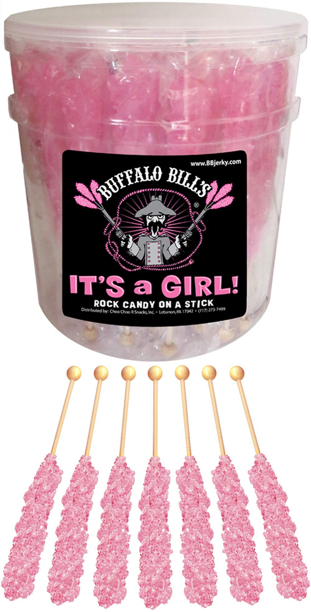 Buffalo Bills It’S A Girl Light Pink Rock Candy On A Stick (36-Ct Tub Wrapped Rock Candy Sticks)