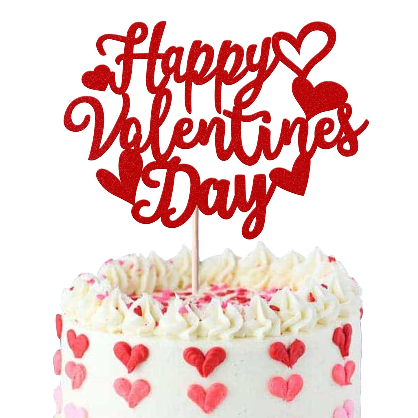 1 Pack Happy Valentines Day Cake Topper Glitter Sweet Heart Love Be Mine Valentines Cake Pick For Valentines Day Engagement Theme Birthday Party Cake Decorations Supplies Red
