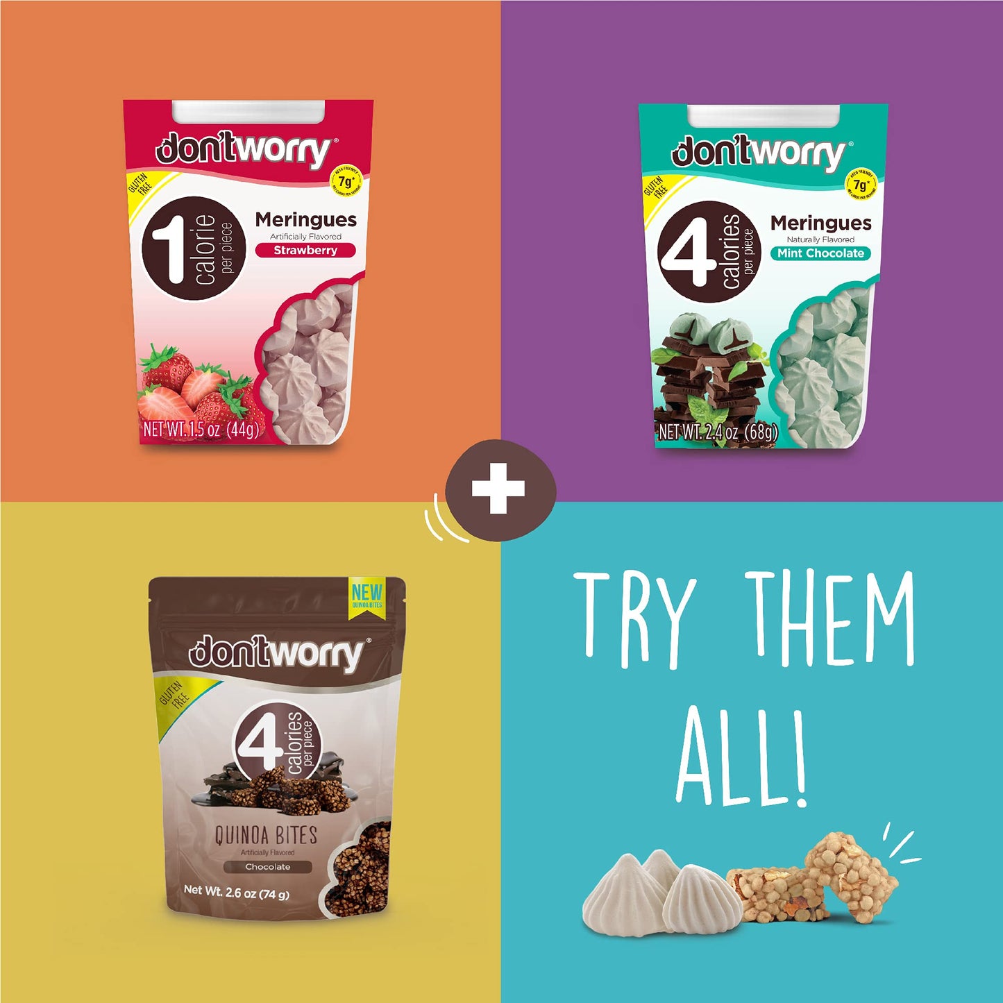 Dont Worry Meringue Cookies Keto Friendly - Low Calories per piece! Healthy Candy Gluten Free Cookies Low Carb Low Sugar Snacks - 4 Pack