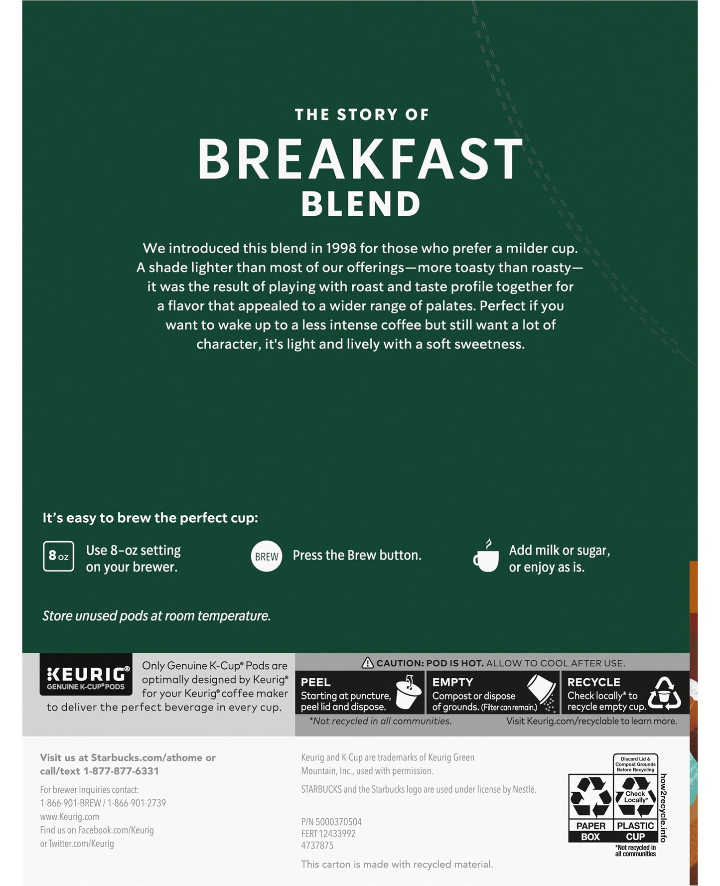 Starbucks Breakfast Blend Coffee K-Cups, 72 Count
