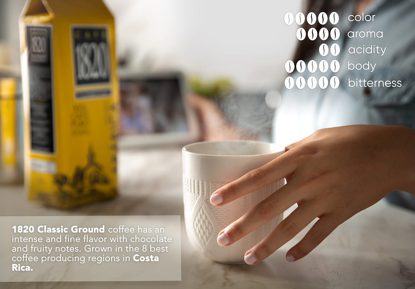 Caf   1820 Classic, Premium Costa Rican Ground Coffee, 100% Arabica, Dark Roast, High Altitude Blend With Aroma & Fruity Notes,