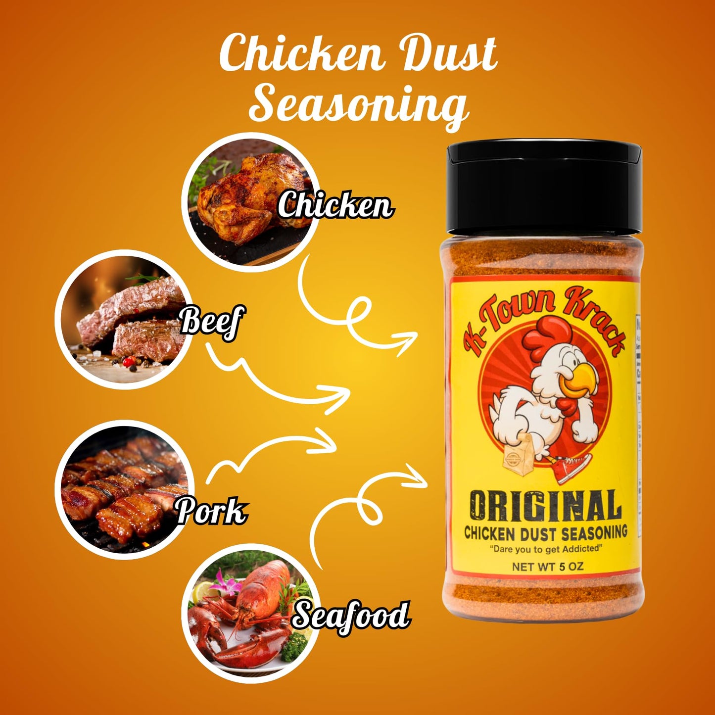 K-Town Krack BBQ Rub and Spice Blend for Chicken, Beef, Pork, Fish - 5oz Seasoning