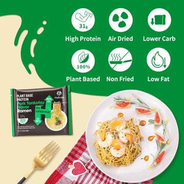 Hethstia High-Protein Ramen Soup, Tonkotsu Flavor, 6 Packs, 31g Plant-Based Protein, Vegan, Low Fat, Easy to Prepare