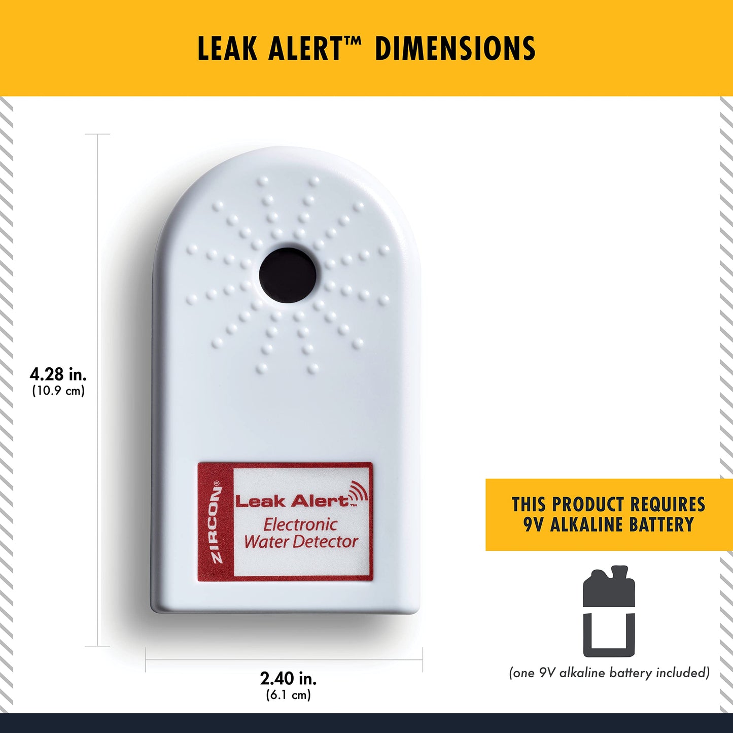 Zircon Leak Alert Water Leak Detector & Flood Sensor Alarm/Water Leak Sensor With Dual Leak Alarms 90Db Audio/Battery Powered (2